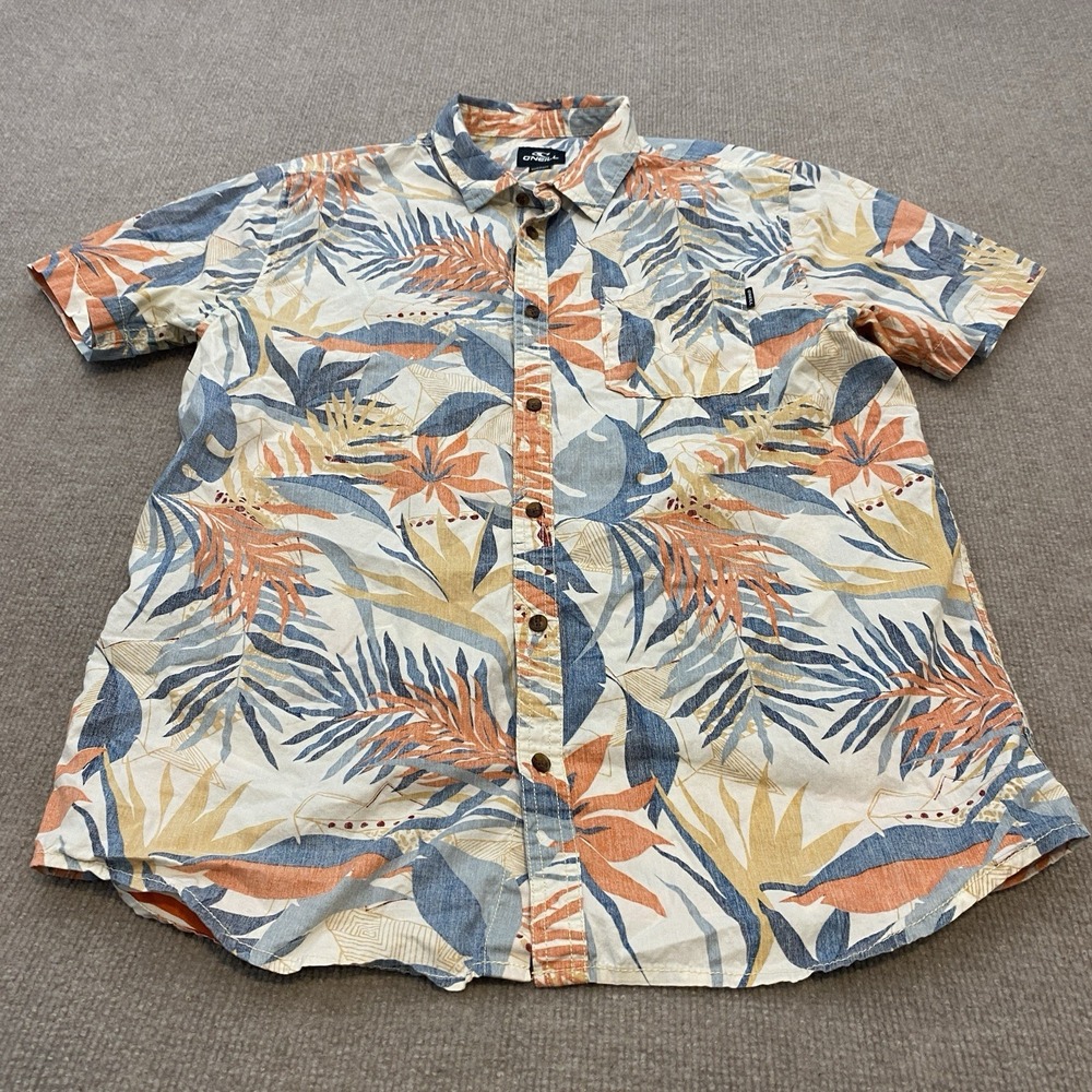 O'Neill Shirt Mens Large Multicolor Floral Short Sleeve Button Up Cotton Casual